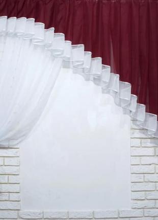 Кухонний комплект, шторка з ламбрекеном. колір бордовий з білим, на карниз 2м