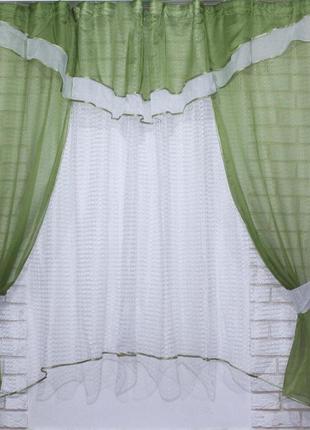 Кухонный комплект, шторы и тюль, цвет белый с оливковым