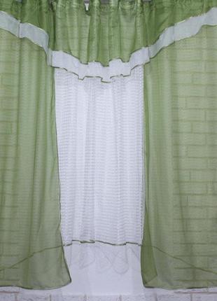 Кухонный комплект, шторы и тюль, цвет белый с оливковым2 фото