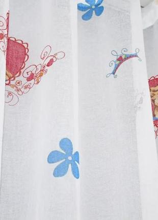 Тюль з натуральної тканини батист, колекція "принцеса". колір білий з принтом5 фото