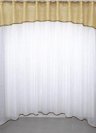 Гардина арка на кухню, балкон (270х170см) шифон та батист. колір білий з золотистим
