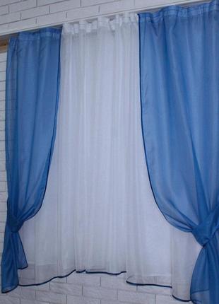 Кухонні штори і тюль, колір білий з синім