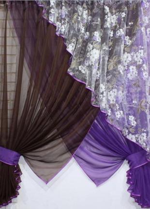 Кухонний комплект (300х170см), шторки з підв'язками. колір фіолетовий з венге