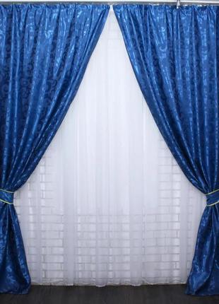 Качественные шторы жаккард в гостиную, спальню. цвет синий2 фото