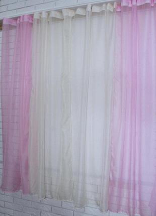 Кухонные шторки, розовый с бежевым2 фото