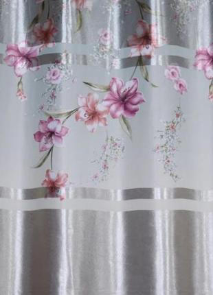 Фотоштори (2шт. 1,5х2,7м) бірюзового кольору з квітковим принтом7 фото