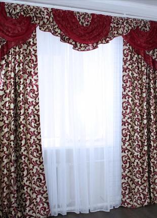 Комплект шторы с ламбрекеном на карниз 3м из ткани блекаут6 фото