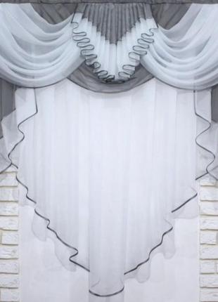 Кухонні шторки на карниз шириною 2м. колір графітовий з білим