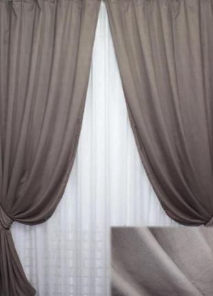 Комплект (2шт. 1,5х2,7м) штор из ткани микровелюр petek. цвет какао