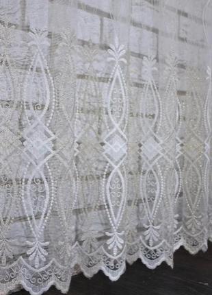 Тюль фатин із вишивкою туреччина, колекція "bella". колір холодний білий4 фото