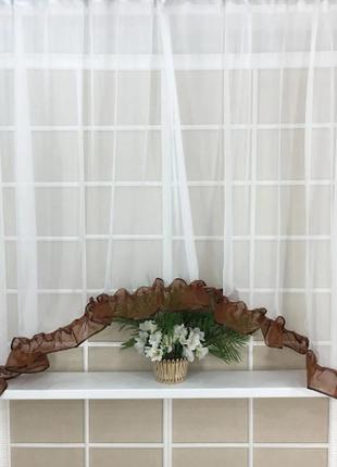 Тюль-арка для кухні "фоксі", колір коричневий з білим4 фото