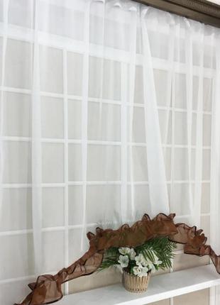 Тюль-арка для кухні "фоксі", колір коричневий з білим3 фото