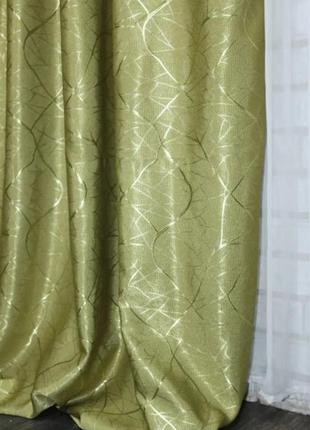 Шторна тканина льон блекаут рогожка, колекція "савана". колір оливковий2 фото