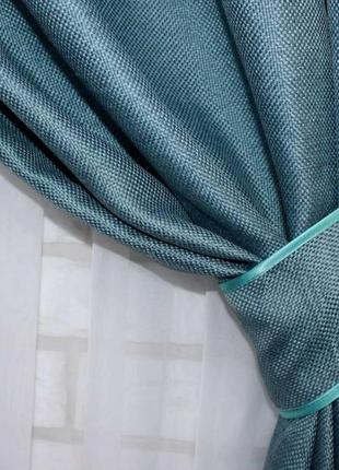 Тканина для штор льон-блискаут "арлін", колір бірюза3 фото