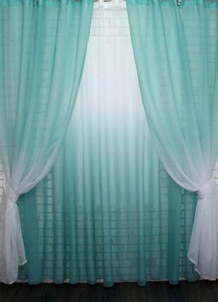 Комплект растяжка "омбре", ткань батист, под лен, цвет бирюзовый с белым