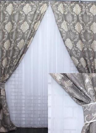 Комплект готовых штор из ткани лён коллекция "корона".1 фото