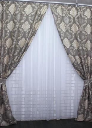 Комплект готовых штор из ткани лён коллекция "корона".6 фото