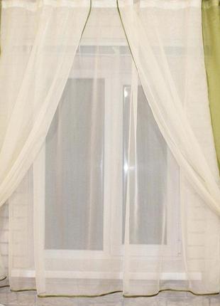 Кухонные шторы и тюль, цвет белый с оливковым1 фото