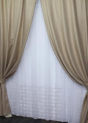 Комплект готовых штор,коллекция блэкаут "лён мешковина",цвет бежевый.код 292ш(2шт 1,5*2,45)6 фото