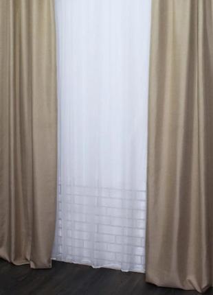 Комплект готовых штор,коллекция блэкаут "лён мешковина",цвет бежевый.код 292ш(2шт 1,5*2,45)4 фото