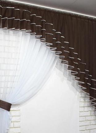 Кухонний комплект, шторка з ламбрекеном. колір венге з білим, на карниз 2м