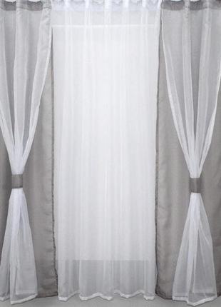 Кухонний комплект шторки та тюль. колір сірий та білий1 фото