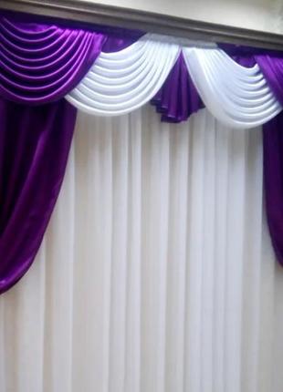 Комплект ламбрекен зі шторами "стіла" на карниз 3 м, колір фіолетовий2 фото
