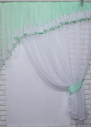 Тюль в кухню м'ятного цвета