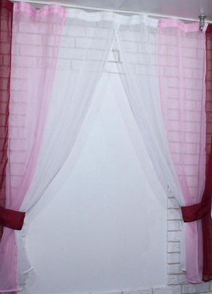 Кухонные шторки, бордовый с розовым и белым2 фото