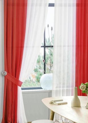 Комплект штор из вуали, цвет красный и белый