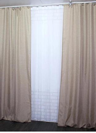 Комплект готових штор колекція "лен мішкувина" колір світло-кавовий, код 113ш6 фото