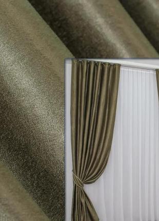 Комплект штор (2 шт. 1,5х2,7м) з тканини льон, колекція "парма". колір оливково-коричневий