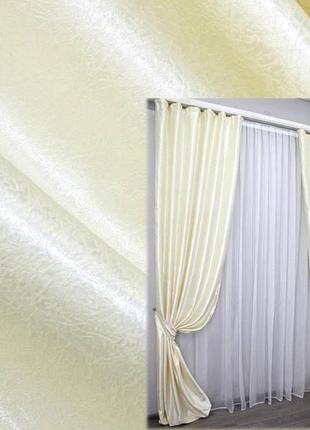 Комплект готових (2шт. 1х2, 7м) штор з жакарду. колір молочний