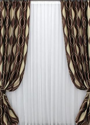 Штори з тканини блекаут (2шт. 1,5х2,7м). колір коричневий5 фото