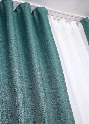 Комбіновані штори з тканини льон-блекаут. колір бірюзовий з сірим5 фото