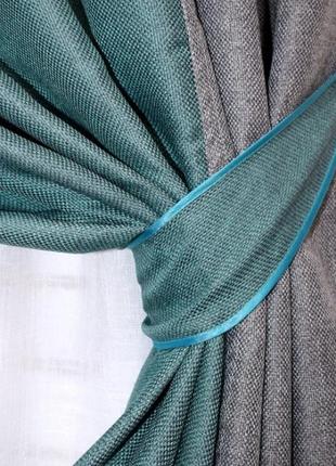 Комбіновані штори з тканини льон-блекаут. колір бірюзовий з сірим8 фото