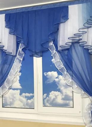 Ламбрекен зі шторками. колір блакитний3 фото