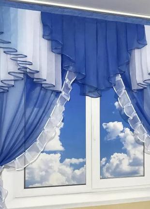 Ламбрекен зі шторками. колір блакитний2 фото