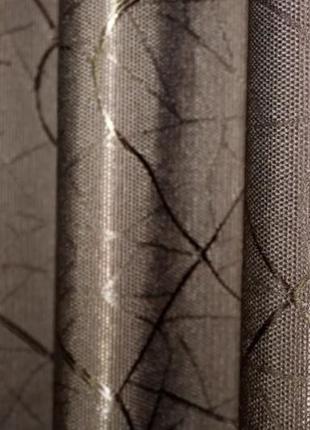 Комплект готових штор, із тканини льон блекаут рогожка, колекція "саванна". колір коричневий5 фото