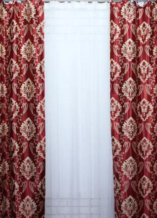 Комплект готовых штор из ткани блэкаут "корона версаль" бордового цвета3 фото