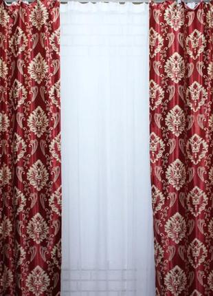 Комплект готовых штор из ткани блэкаут "корона версаль" бордового цвета