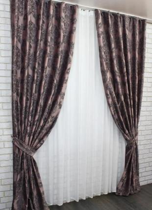 Комплект штор (2шт. 1,5х2,8м) із тканини оксамит (бархат), колекція "корона м". колір пудровий