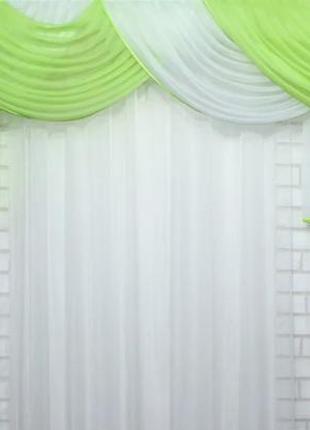 Ламбрекен на карниз 3 м. модель no140 колір салатовий із білим