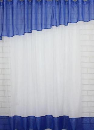 Кухонна завіса. колір синій з білим