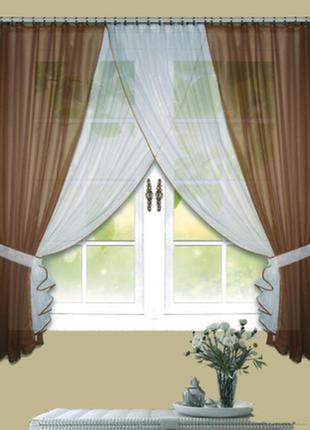 Кухонні шторки, шифон. колір коричневий з білим