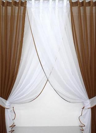 Кухонні шторки (400х170см) з підв'язками. колір коричневий з білим