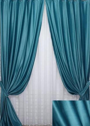Комплект штор (1х2.45м)з тканини оксамит. колір бірюзовий