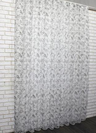 Тюль батист з квітковим принтом. колір білий із чорним4 фото