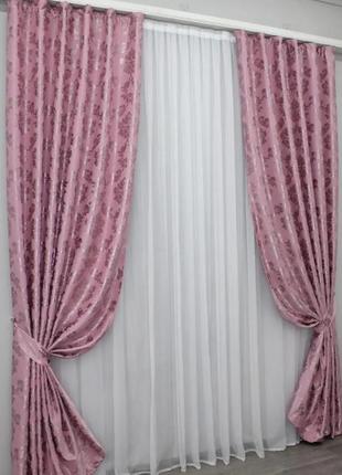 Шторна тканина блекаут. колір рожевий2 фото