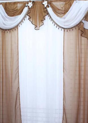 Комплект ламбрекен зі шторами на карниз 3 м, колір коричневий4 фото